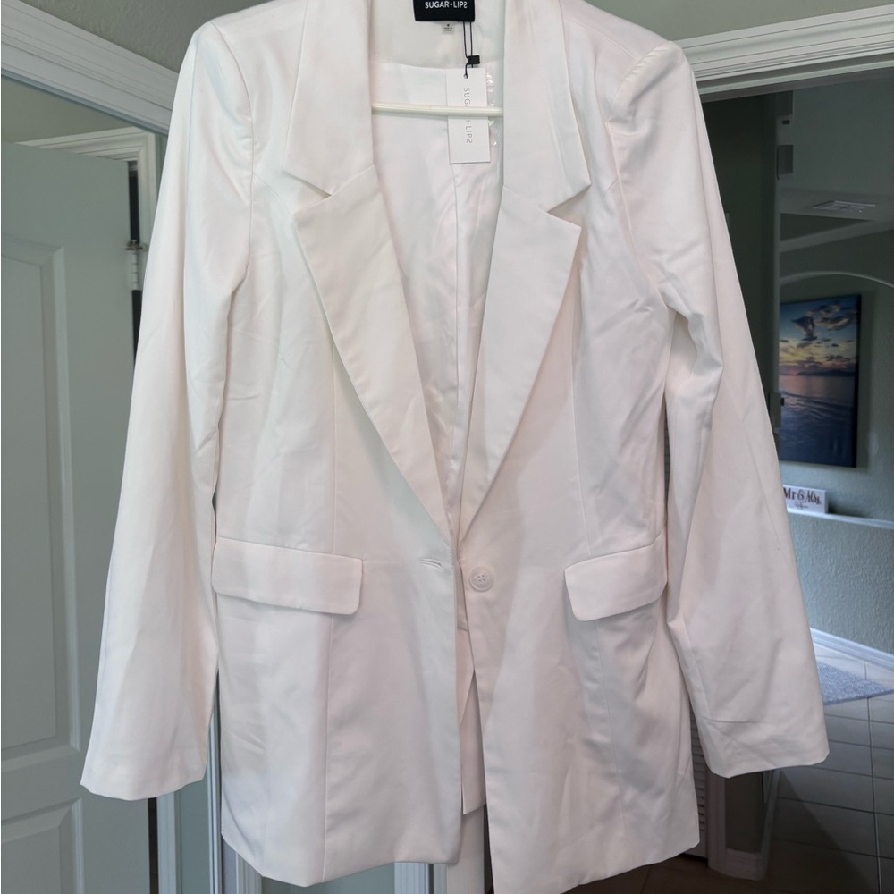 Sugarlips Women's Ivory Single-Button Tailored Blazer